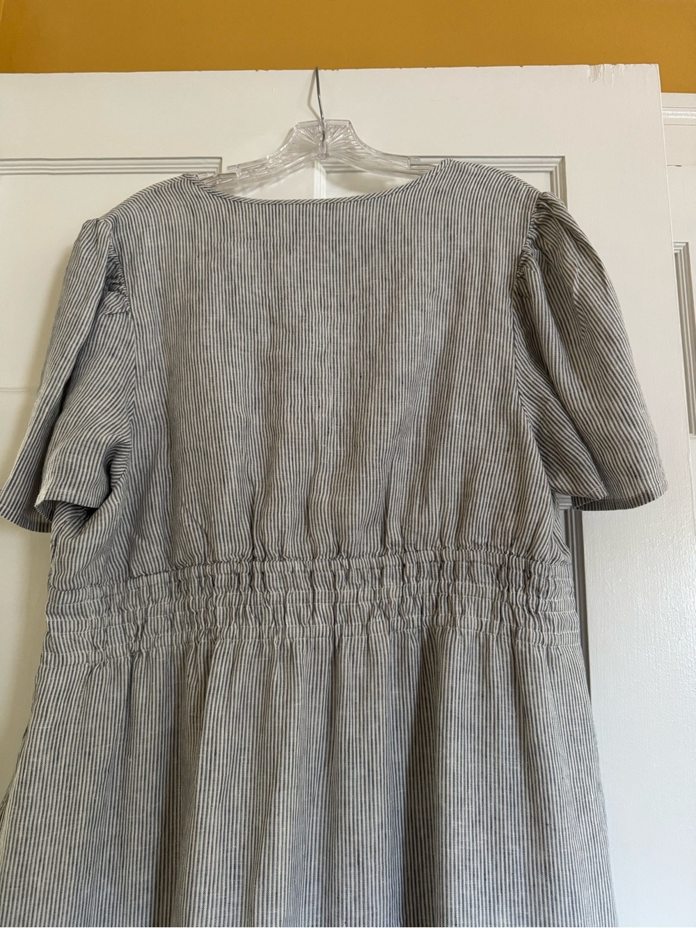Quince - 100% European Linen Tiered Maxi Dress, Blue Pinstripe - Picture 7 of 9
